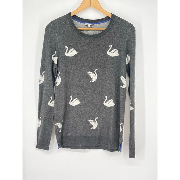Joie Gray Novelty Swan Cashmere Blend Sweater Size S Classic Soft Cozy Grandma‎ - Picture 1 of 4